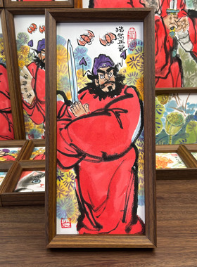 原创手绘钟馗朱砂国画摆台摆件