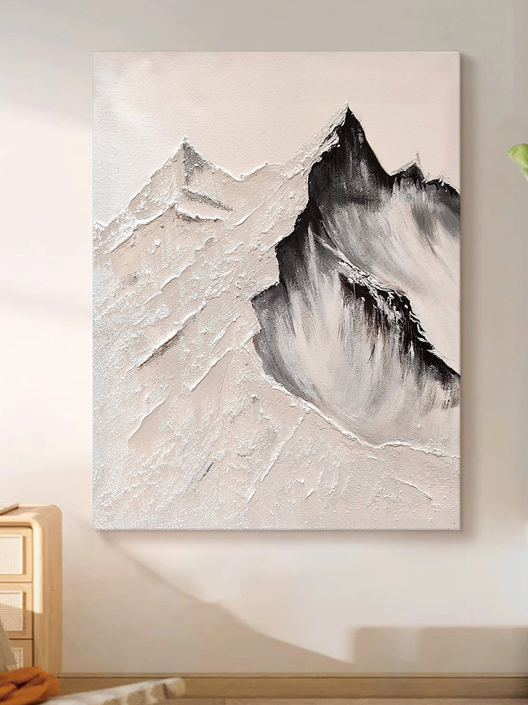 大芬村侘寂风山水手绘油画山峰现代抽象肌理画玄关装饰画客厅挂画