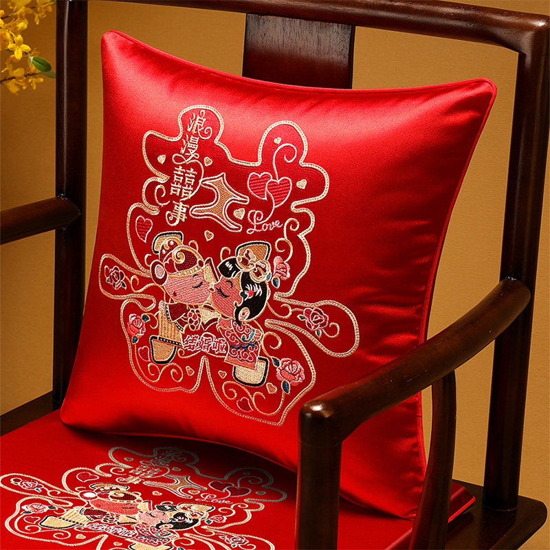 中式结婚抱枕一对红色喜庆红木沙发喜字靠垫枕婚房新婚抱枕套腰枕