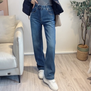 巨好穿温暖柔软科技面料秋冬鹅绒棉直筒加绒牛仔长裤 斯斯 1125