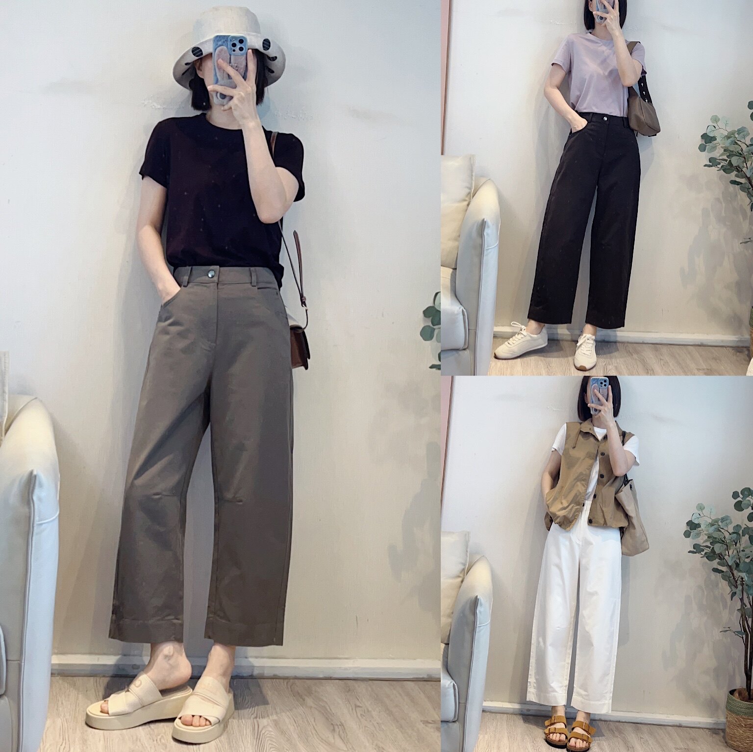 斯斯0420舒适又随意九分微弯刀斜纹牛仔轮廓百搭休闲感纯色西裤