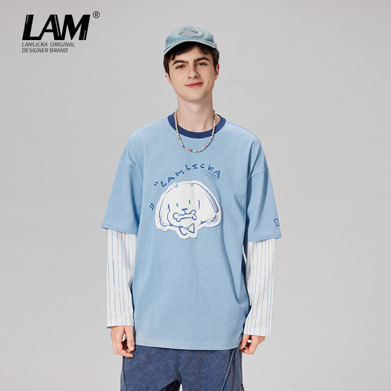 LAMLICKA能量小狗假两件长袖T恤