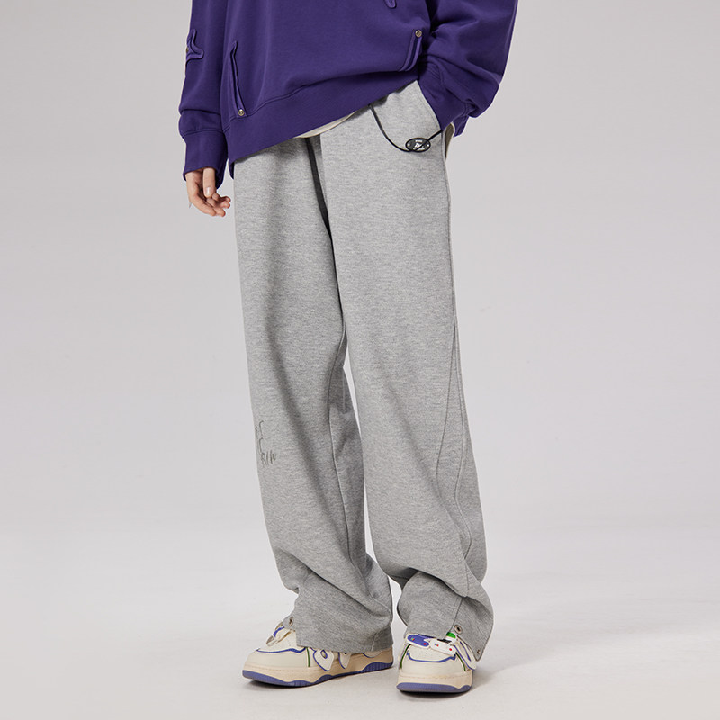 LAMLICKA针织卫裤拼接灰色经典百搭情侣款运动长裤直筒宽松休闲裤