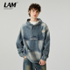 LAMLICKA重工水洗牛仔套头帽衫 男街头小众设计感复古破洞牛仔外套