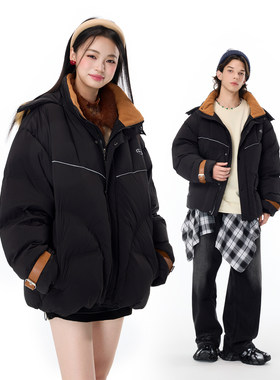 黑色羽绒服连帽宽松加厚白鸭绒