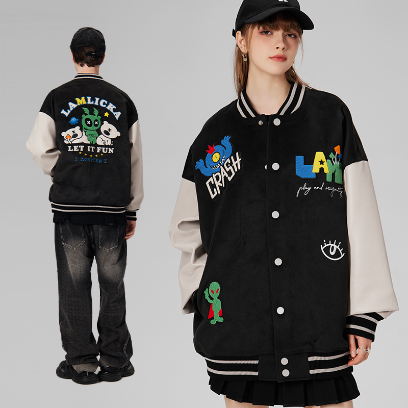 LAMLICKA小恶魔贴布绣棒球服秋季新款青少年运动外套美式宽松外衣