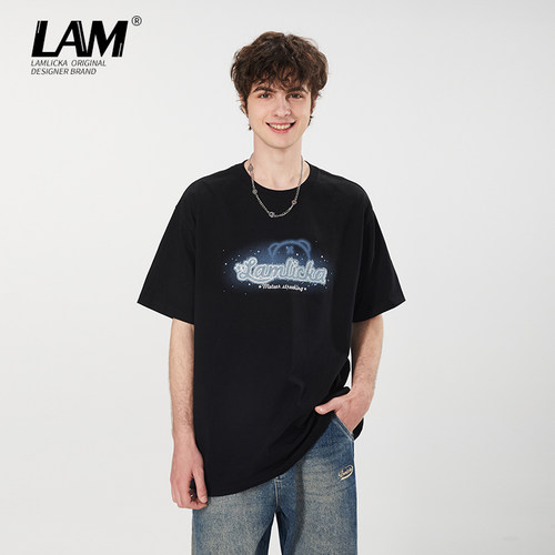 LAMLICKA美式字母印花短袖T恤