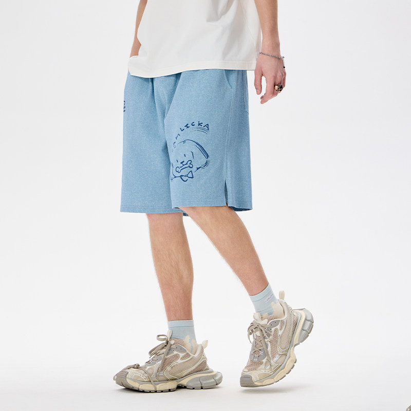 LAMLICKA手绘小狗印花男士短裤夏季沙滩裤透气纯棉宽松五分裤百搭,男装,短裤,淘宝优惠券,粉丝福利购,淘宝优惠卷