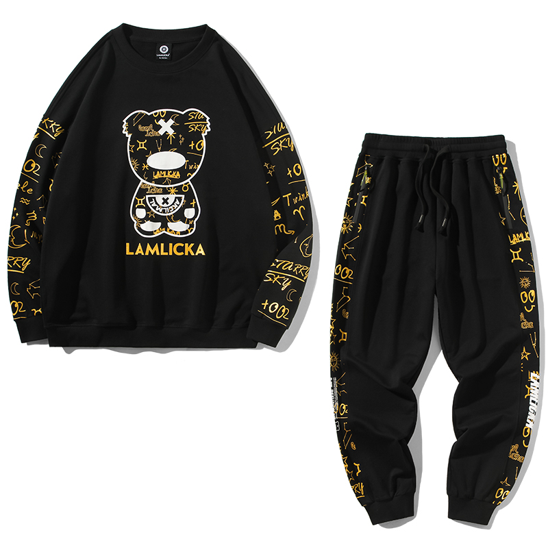 LAMLICKA烫金熊猫卫衣休闲裤套装