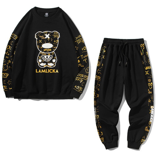 LAMLICKA烫金熊猫卫衣休闲裤套装