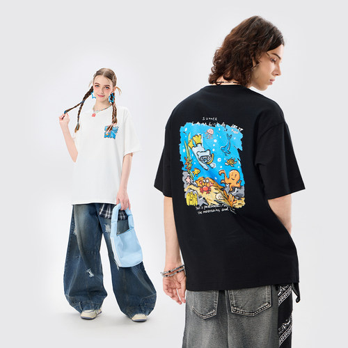 LAMLICKA海底世界印花白色t恤