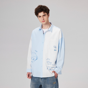 可爱小狗原创潮牌中性外套休闲长袖 LAMLICKA周深同款 拼接撞色衬衫