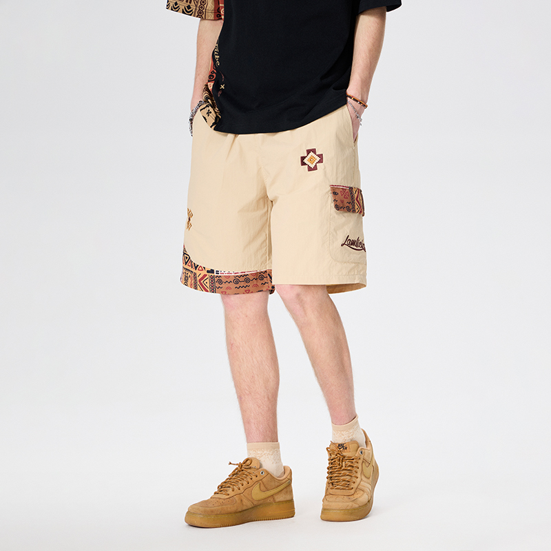 LAMLICKA民族风绣花短裤痞帅五分