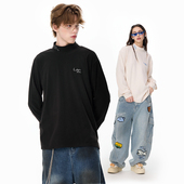 打底衫 LAMLICKA小狗刺绣黑色卫衣宽松慵懒风美式 chic外套高领长袖