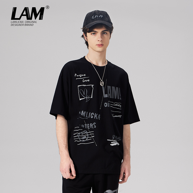 LAMLICKA国潮熊猫印花短袖T恤