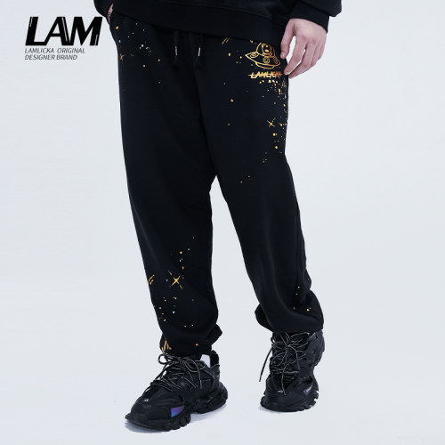 LAMLICKA国潮烫金字母黑色卫裤