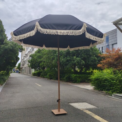 户外遮阳伞大号伸缩雨棚遮阳伞户外庭院伞黑B色条纹摆摊伞咖啡店