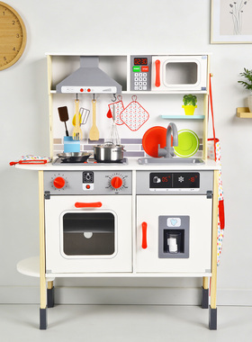 木质仿真声光电子儿童厨房情景玩具过家家套装幼儿园早教3岁6礼物