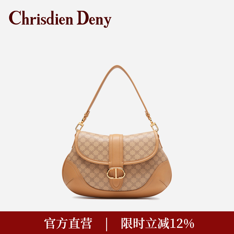 克雷斯丹尼新款复古印花经典邮差包轻奢时尚百搭女包腋下包