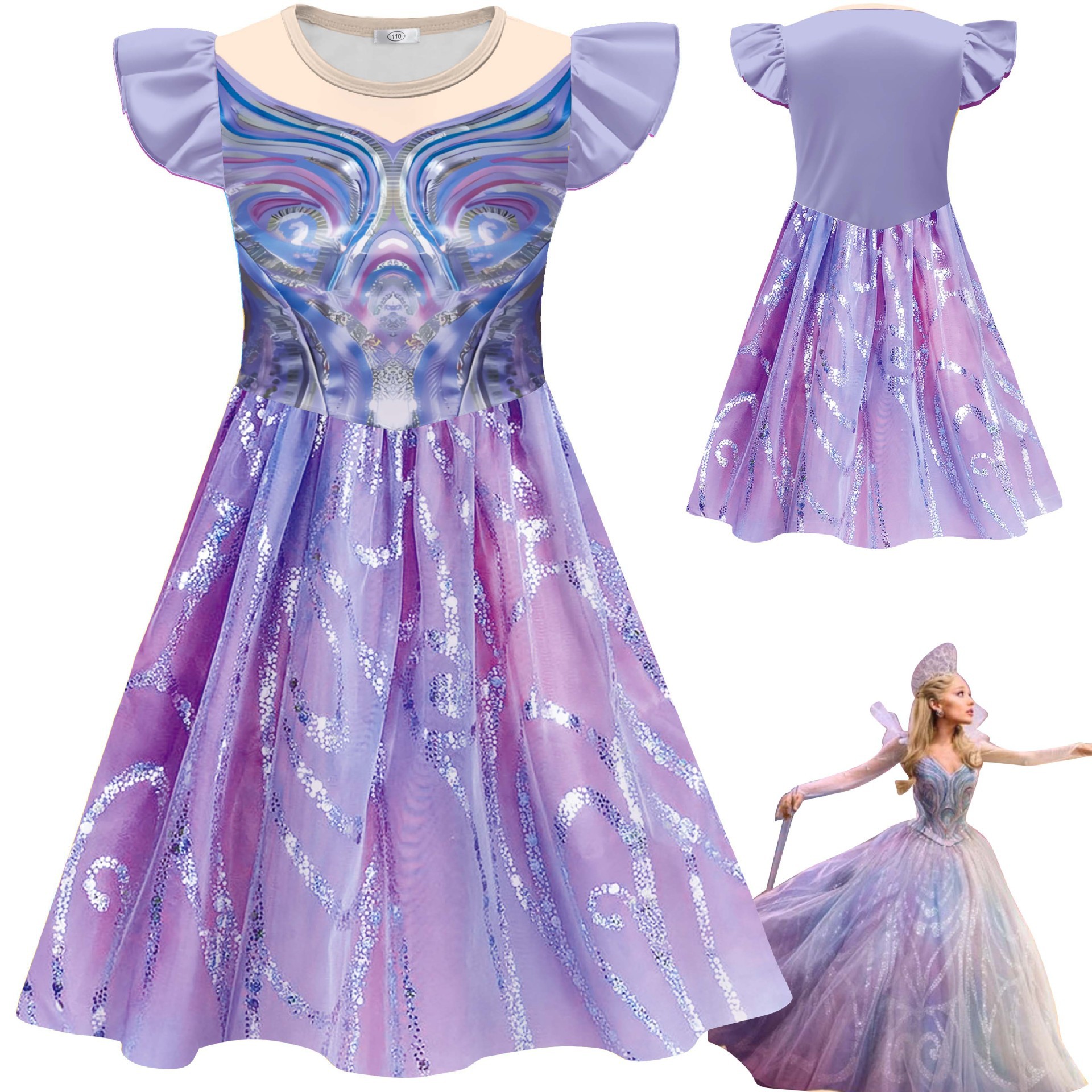 万圣节儿童服装魔法坏女巫Wicked:For Good 中大童飞飞袖连衣裙