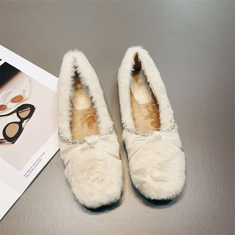 法式温柔毛毛鞋女秋冬外穿2025新款珍珠女鞋网红加绒小香风豆豆鞋,女鞋,乐福鞋（豆豆鞋）,淘宝优惠券,粉丝福利购,淘宝优惠卷