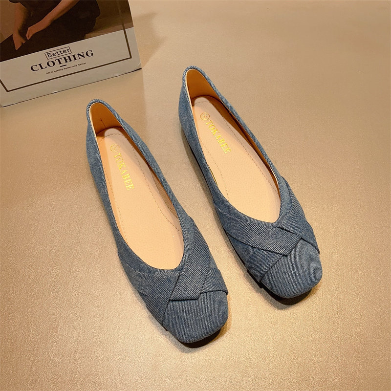 小众方头法式单鞋女2025年新款秋季牛仔布女鞋气质浅口软底豆豆鞋,女鞋,浅口单鞋,淘宝优惠券,粉丝福利购,淘宝优惠卷