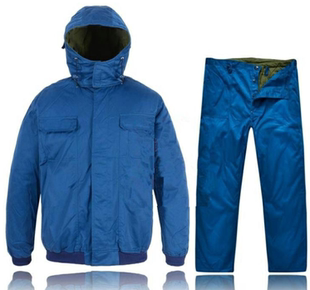 地勤棉服套装男士冬季加厚防寒保暖蓝色棉衣棉裤防风服