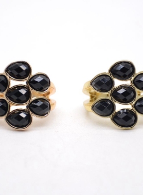 时尚闪亮黑色亚克力金色戒指大气