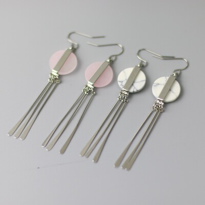 独家新款长款耳环耳线粉晶耳饰