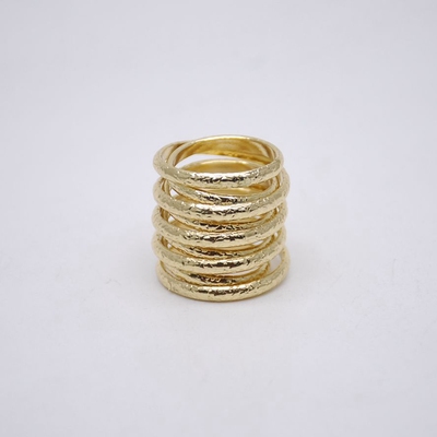 欧美风螺旋弹簧金色花纹大气戒指