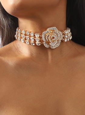 水钻铁合金水波链女颈链短项链