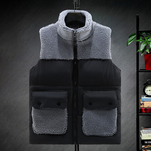 工装潮流加厚羊羔毛领拼接羽绒棉马甲冬季立领男士休闲保暖棉背心