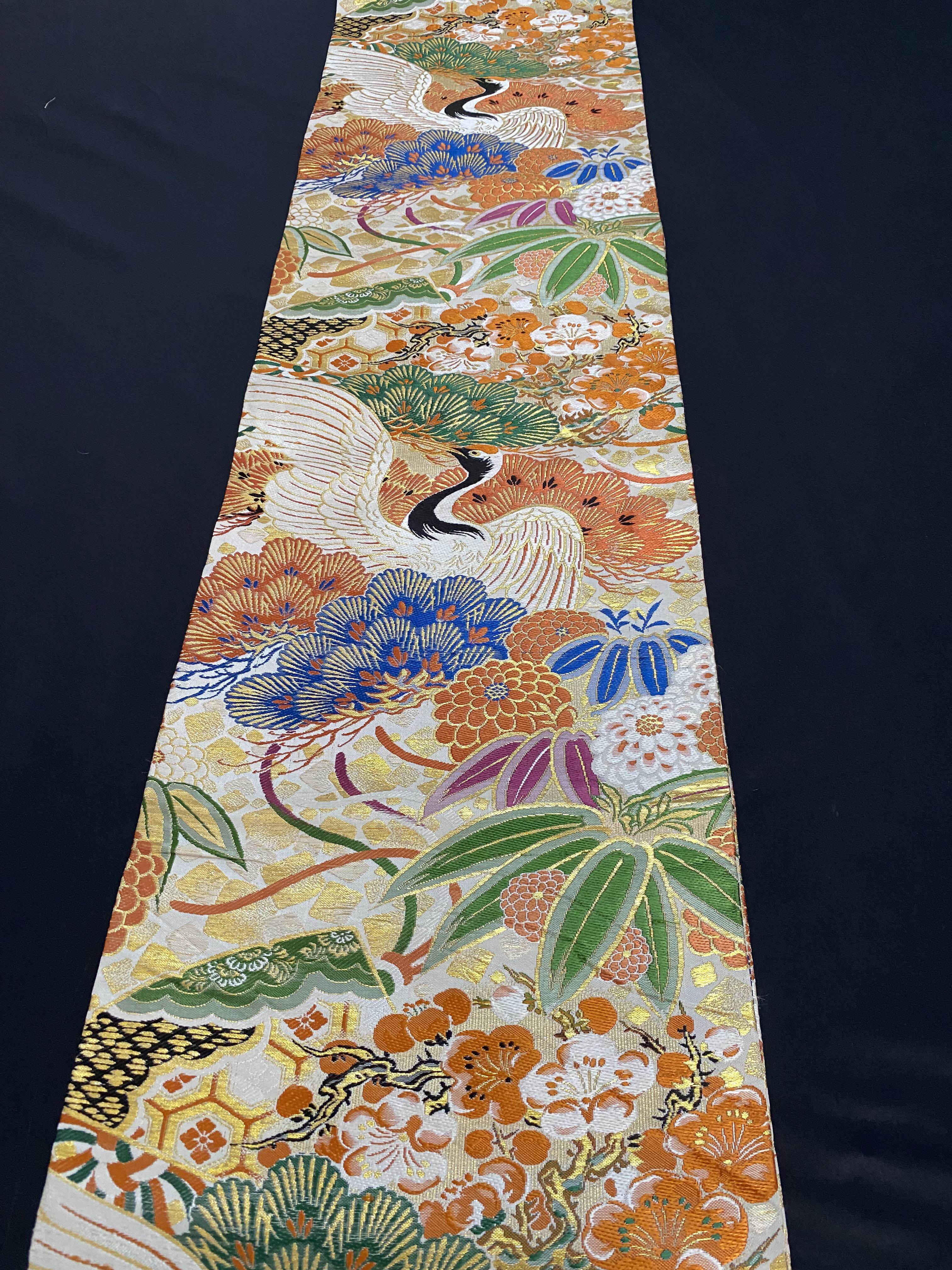 中古正绢西阵织日式和服双面全通金线丸带手工仙鹤腰带藏袍
