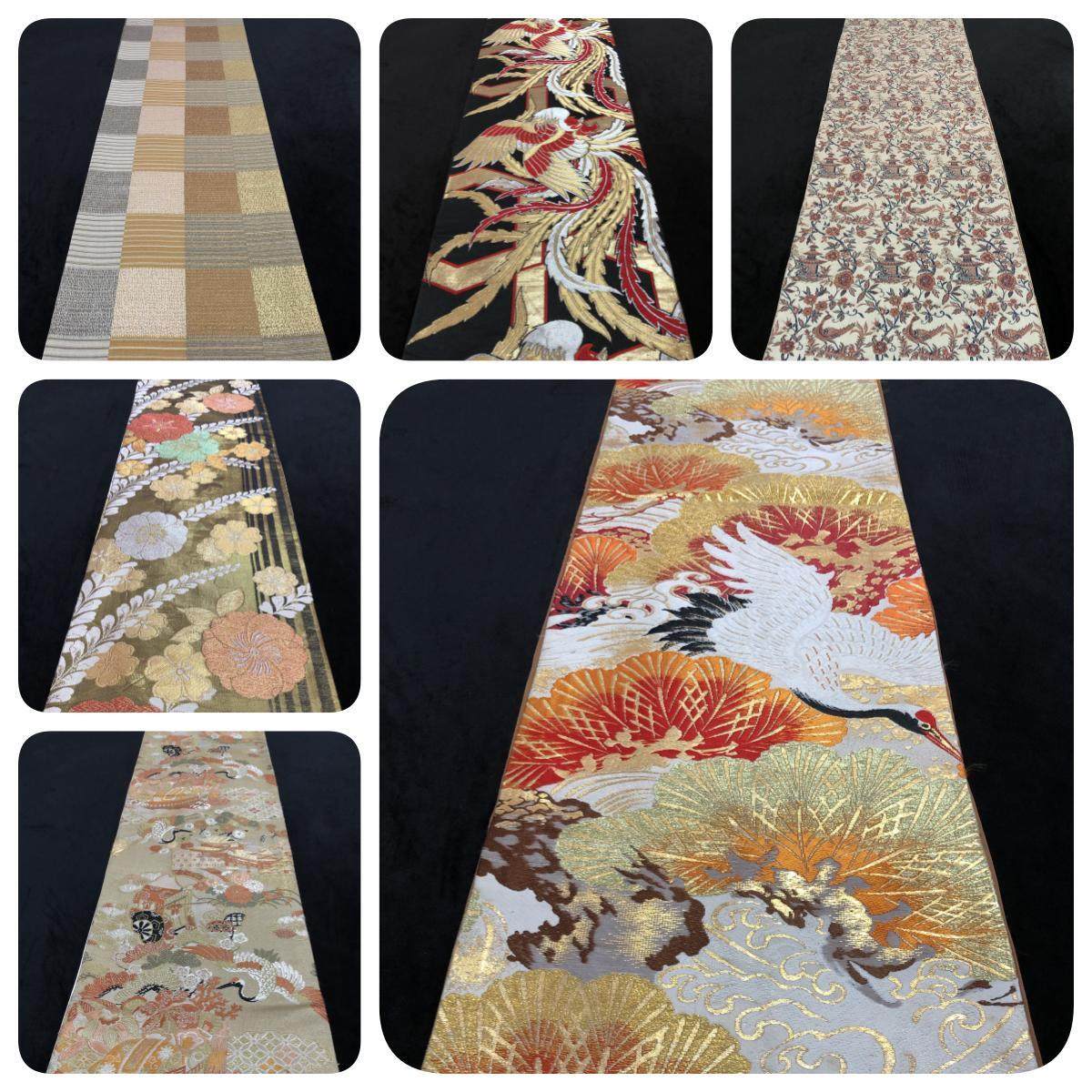 中古正绢西阵织日本和服手工全通袋带金澜真丝定制茶席桌旗马甲包