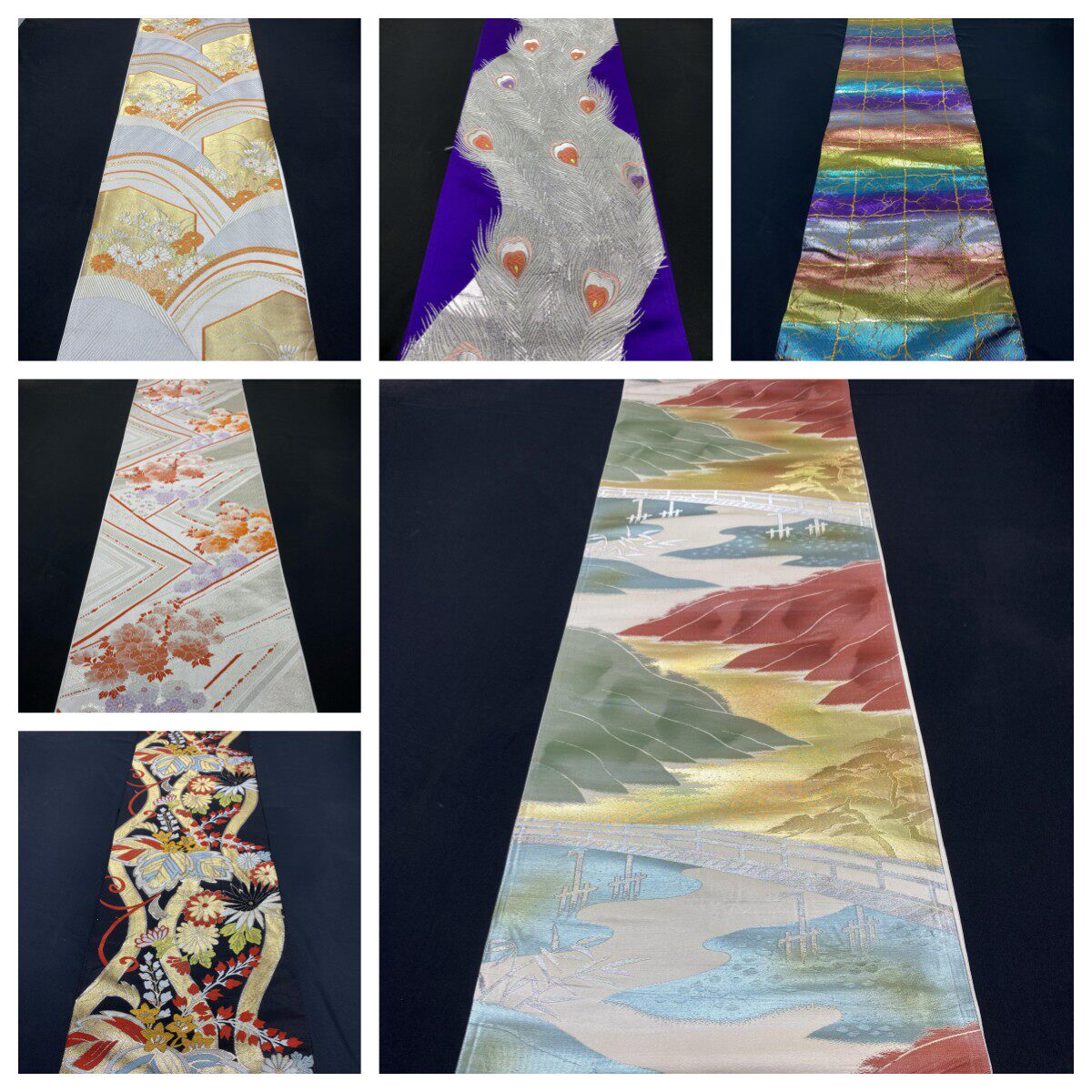 中古正绢西阵织日式和服六通袋带手工腰带金澜真丝茶席桌旗