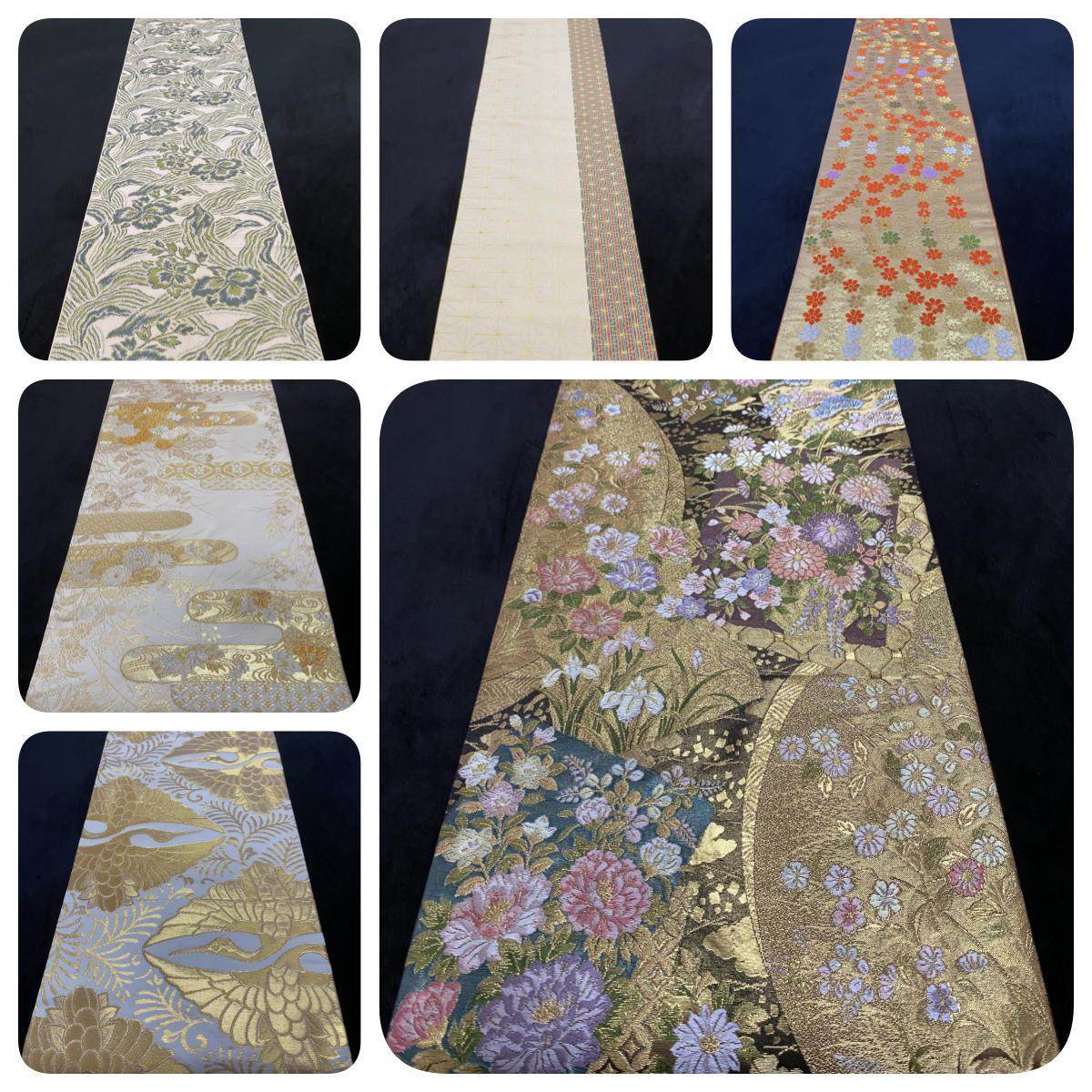 中古正绢西阵织日式和服全通袋带手工腰带金澜真丝定制茶席桌旗