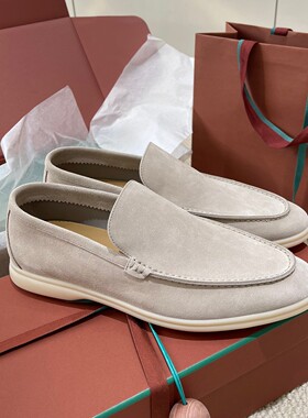 2025春秋新款一脚蹬单鞋老钱风麂皮乐福鞋平底休闲男鞋真皮豆豆鞋