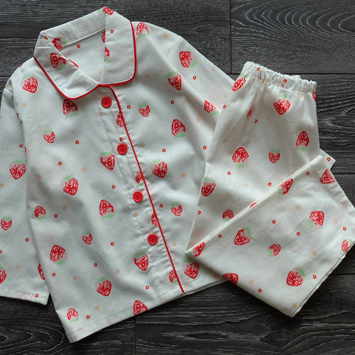 日本全棉磨毛长袖长裤睡衣套装