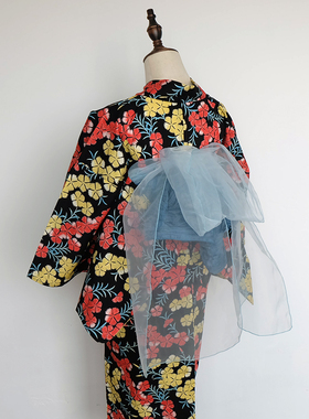 出口日本yukata客供全棉竹节格纹 和服浴衣 昭和复古系 怀旧石竹