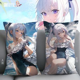 月雪宫子碧蓝档案泳装动漫抱枕白毛萌妹子二次元周边半身靠枕定制