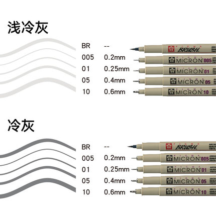 日本樱花灰色针管笔防水勾线笔手绘针笔不晕染绘图漫画手账笔美术