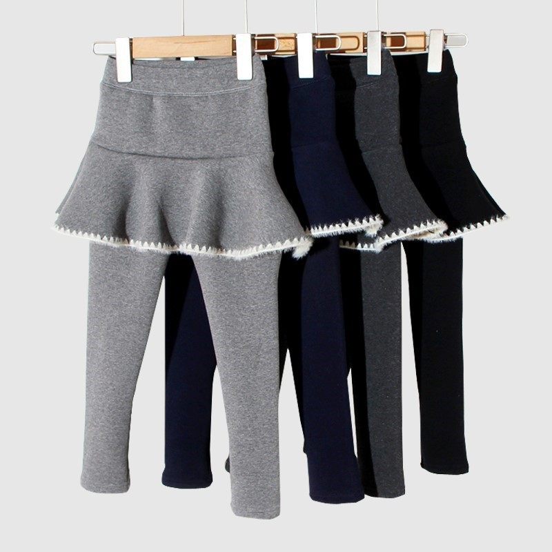女童裤子加绒裙裤儿童加厚保暖打底裤秋冬宝宝外穿黑色长裤假两件