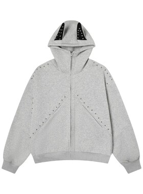 TAELE PLUS 美式复古拼接铆钉杜宾犬连帽卫衣设计感休闲宽松外套