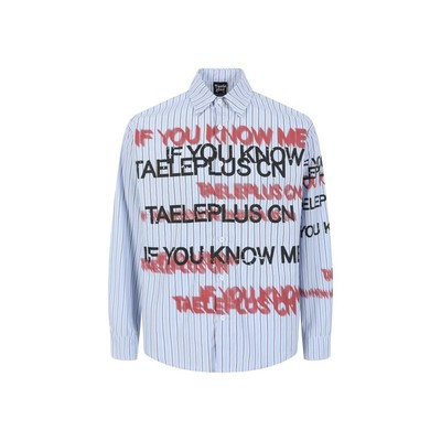 TAELE PLUS 重影标语长袖条纹衬衫松弛感字母印花街头百搭上衣