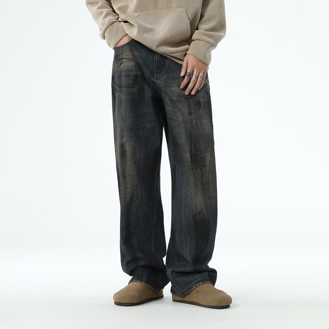 BLACK ARMADA 美式废土风做旧复古直筒牛仔裤脏脏早春痞帅阔腿裤