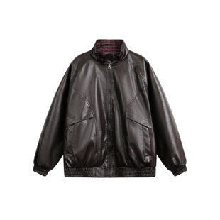 DEVILRAY 秋季复古双面穿PU皮机车夹克立领宽松百搭痞帅飞行外套