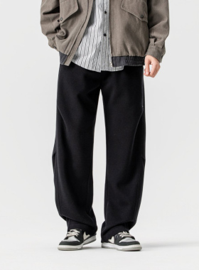 GAYR 2025年秋季男士秋冬高定醋酸绵羊毛复合针织休闲褶皱长裤