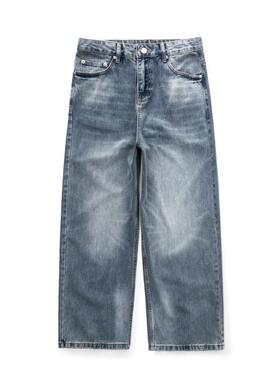 BLACK ARMADA 美式复古休闲嘻哈直筒牛仔裤宽松百搭裤脚磨破裤