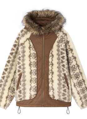 NEPLEURE 冬季美式复古小香风撞色连帽棉服宽松加厚保暖休闲外套