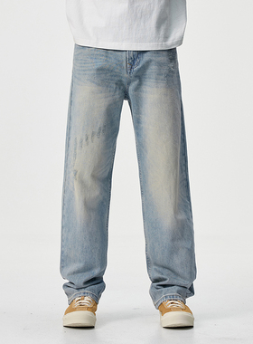 BLACK ARMADA 2025新款复古浅蓝色宽松牛仔裤休闲磨破高端直筒裤